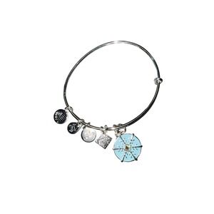 Alex and Ani Snowflake Bangle Bracelet Silver Limited Edition Blue Enamel Charm